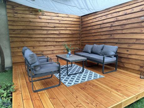 Szare nowoczesne meble na taras - zestaw z sofą i fotelami - Panaon Dining GG