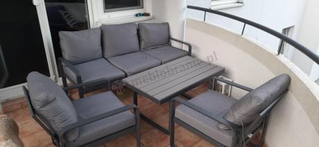 Szare nowoczesne meble na taras - zestaw z sofą i fotelami - Panaon Dining GG
