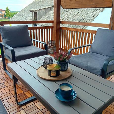 Szare nowoczesne meble na taras - zestaw z sofą i fotelami - Panaon Dining GG