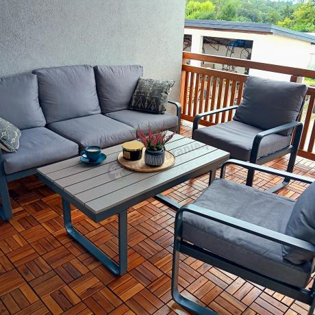 Szare nowoczesne meble na taras - zestaw z sofą i fotelami - Panaon Dining GG