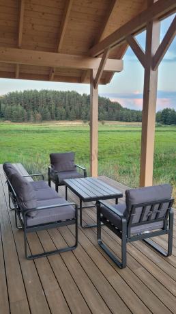 Szare nowoczesne meble na taras - zestaw z sofą i fotelami - Panaon Dining GG