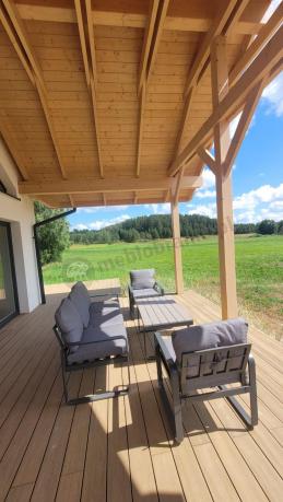 Szare nowoczesne meble na taras - zestaw z sofą i fotelami - Panaon Dining GG