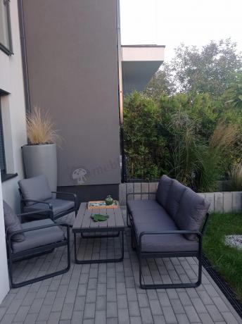 Szare nowoczesne meble na taras - zestaw z sofą i fotelami - Panaon Dining GG