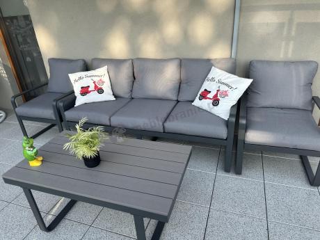 Szare nowoczesne meble na taras - zestaw z sofą i fotelami - Panaon Dining GG