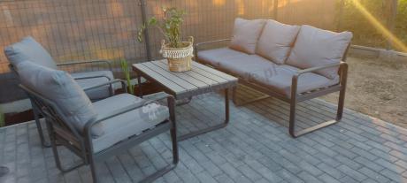 Szare nowoczesne meble na taras - zestaw z sofą i fotelami - Panaon Dining GG