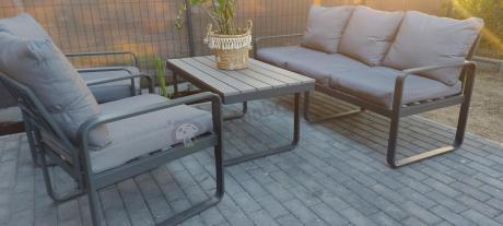 Szare nowoczesne meble na taras - zestaw z sofą i fotelami - Panaon Dining GG