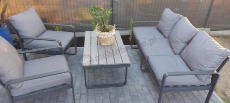 Szare nowoczesne meble na taras - zestaw z sofą i fotelami - Panaon Dining GG