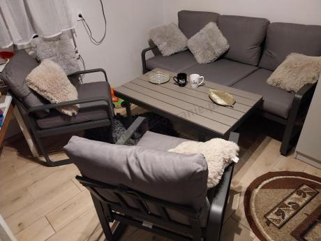 Szare nowoczesne meble na taras - zestaw z sofą i fotelami - Panaon Dining GG