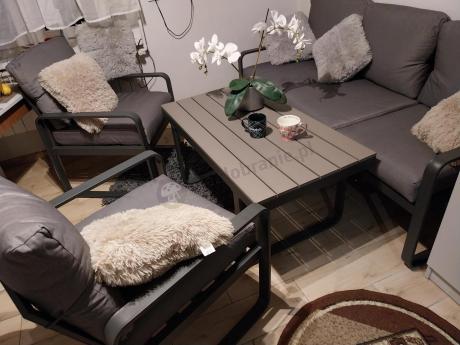 Szare nowoczesne meble na taras - zestaw z sofą i fotelami - Panaon Dining GG