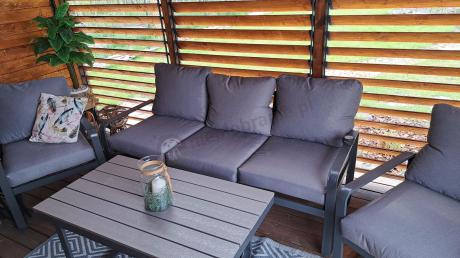 Szare nowoczesne meble na taras - zestaw z sofą i fotelami - Panaon Dining GG
