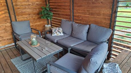 Szare nowoczesne meble na taras - zestaw z sofą i fotelami - Panaon Dining GG