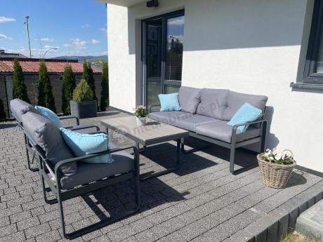 Szare nowoczesne meble na taras - zestaw z sofą i fotelami - Panaon Dining GG