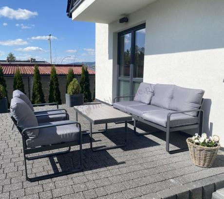Szare nowoczesne meble na taras - zestaw z sofą i fotelami - Panaon Dining GG