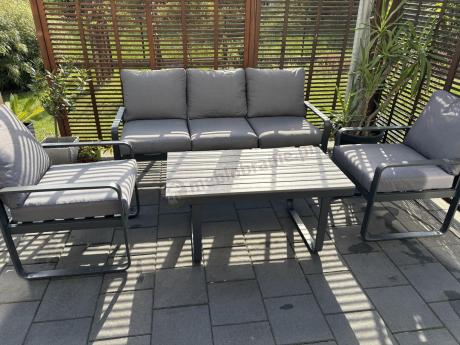 Szare nowoczesne meble na taras - zestaw z sofą i fotelami - Panaon Dining GG