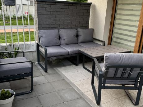 Szare nowoczesne meble na taras - zestaw z sofą i fotelami - Panaon Dining GG