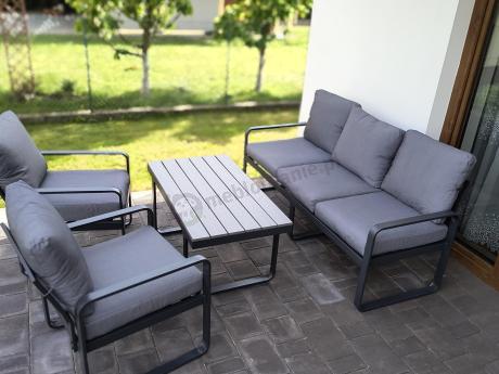Szare nowoczesne meble na taras - zestaw z sofą i fotelami - Panaon Dining GG