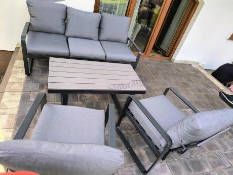 Szare nowoczesne meble na taras - zestaw z sofą i fotelami - Panaon Dining GG