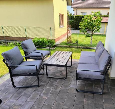 Szare nowoczesne meble na taras - zestaw z sofą i fotelami - Panaon Dining GG