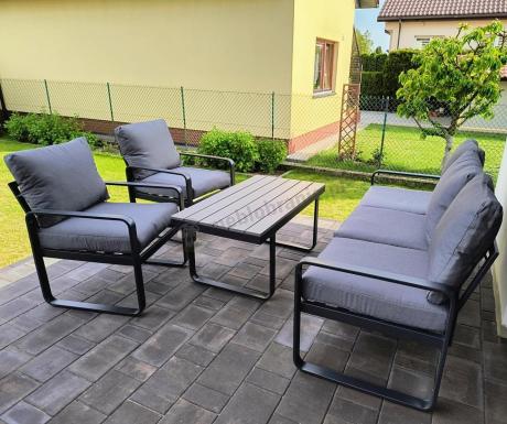 Szare nowoczesne meble na taras - zestaw z sofą i fotelami - Panaon Dining GG
