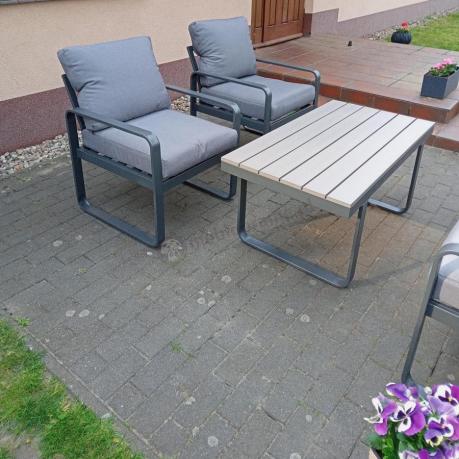 Szare nowoczesne meble na taras - zestaw z sofą i fotelami - Panaon Dining GG