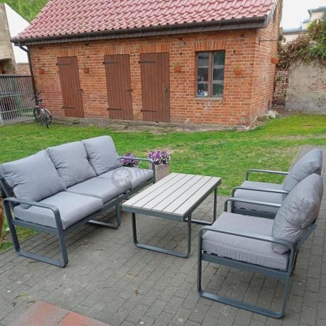 Szare nowoczesne meble na taras - zestaw z sofą i fotelami - Panaon Dining GG