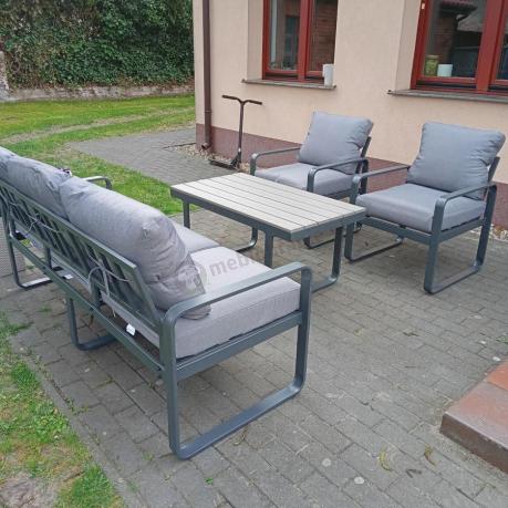 Szare nowoczesne meble na taras - zestaw z sofą i fotelami - Panaon Dining GG
