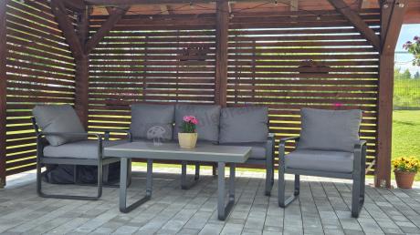 Szare nowoczesne meble na taras - zestaw z sofą i fotelami - Panaon Dining GG