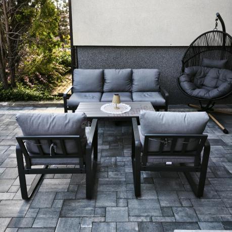 Szare nowoczesne meble na taras - zestaw z sofą i fotelami - Panaon Dining GG