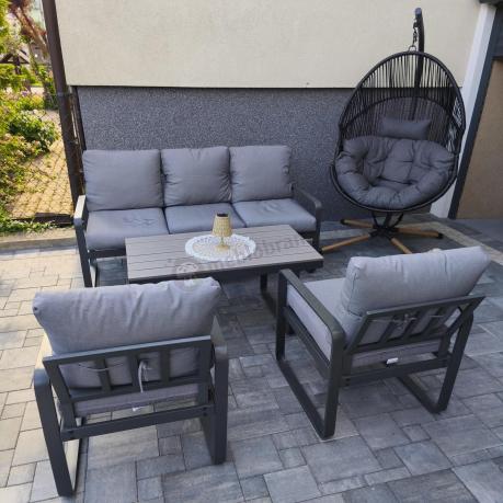 Szare nowoczesne meble na taras - zestaw z sofą i fotelami - Panaon Dining GG