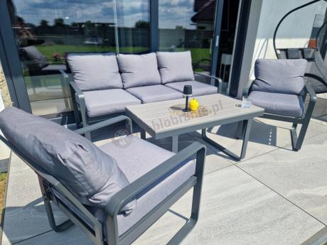 Szare nowoczesne meble na taras - zestaw z sofą i fotelami - Panaon Dining GG