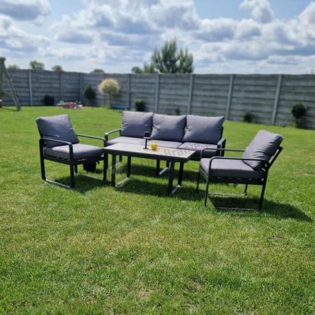 Szare nowoczesne meble na taras - zestaw z sofą i fotelami - Panaon Dining GG