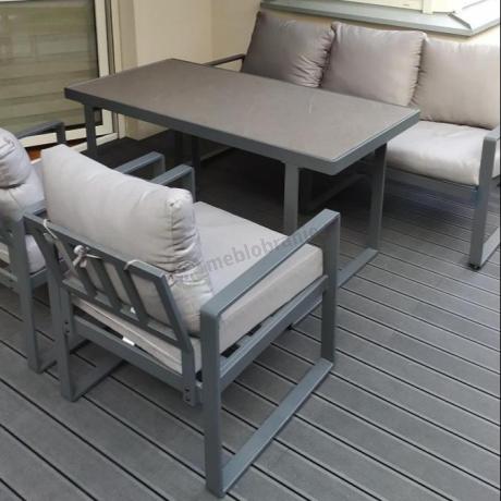 Szare nowoczesne meble na taras ze szklanym stołem - Panaon Dining Elite Grey