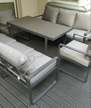 Szare nowoczesne meble na taras ze szklanym stołem - Panaon Dining Elite Grey