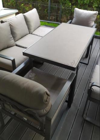Szare nowoczesne meble na taras ze szklanym stołem - Panaon Dining Elite Grey