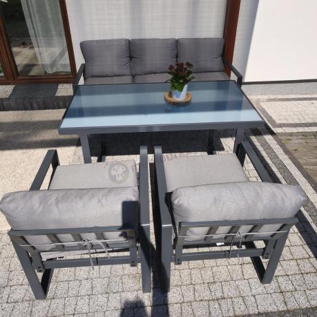 Szare nowoczesne meble na taras ze szklanym stołem - Panaon Dining Elite Grey