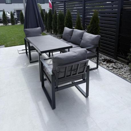 Szare nowoczesne meble na taras ze szklanym stołem - Panaon Dining Elite Grey