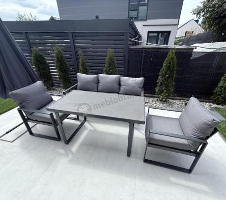 Szare nowoczesne meble na taras ze szklanym stołem - Panaon Dining Elite Grey