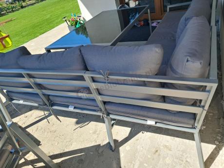 Szare nowoczesne meble ogrodowe - modułowy narożnik 184x239cm i fotel - Sodor Corner XL - Silver