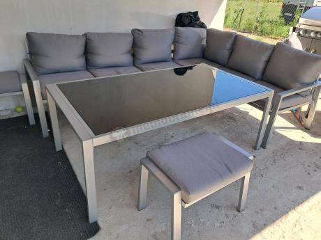 Szare nowoczesne meble ogrodowe - modułowy narożnik 184x239cm i fotel - Sodor Corner XL - Silver