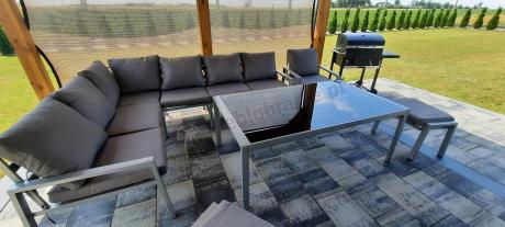 Szare nowoczesne meble ogrodowe - modułowy narożnik 184x239cm i fotel - Sodor Corner XL - Silver