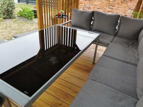 Szare nowoczesne meble ogrodowe - modułowy narożnik 184x239cm i fotel - Sodor Corner XL - Silver