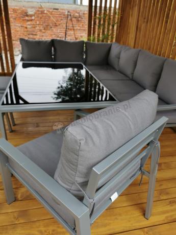 Szare nowoczesne meble ogrodowe - modułowy narożnik 184x239cm i fotel - Sodor Corner XL - Silver