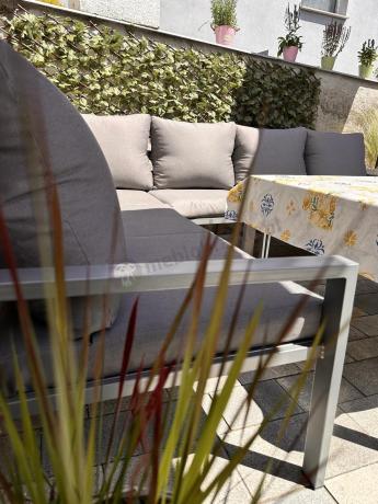 Szare nowoczesne meble ogrodowe - modułowy narożnik 184x239cm i fotel - Sodor Corner XL - Silver