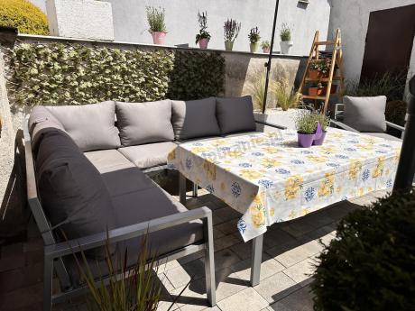 Szare nowoczesne meble ogrodowe - modułowy narożnik 184x239cm i fotel - Sodor Corner XL - Silver