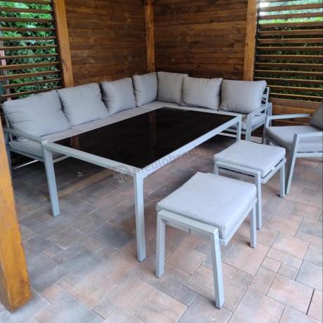 Szare nowoczesne meble ogrodowe - modułowy narożnik 184x239cm i fotel - Sodor Corner XL - Silver