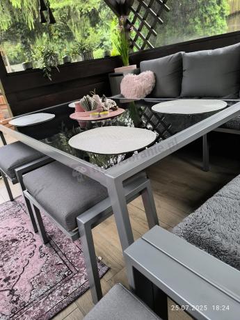 Szare nowoczesne meble ogrodowe - modułowy narożnik 184x239cm i fotel - Sodor Corner XL - Silver