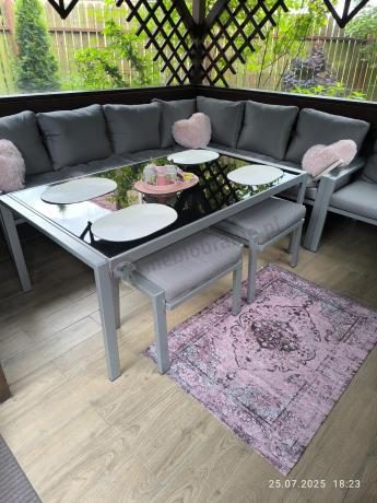 Szare nowoczesne meble ogrodowe - modułowy narożnik 184x239cm i fotel - Sodor Corner XL - Silver