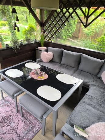 Szare nowoczesne meble ogrodowe - modułowy narożnik 184x239cm i fotel - Sodor Corner XL - Silver