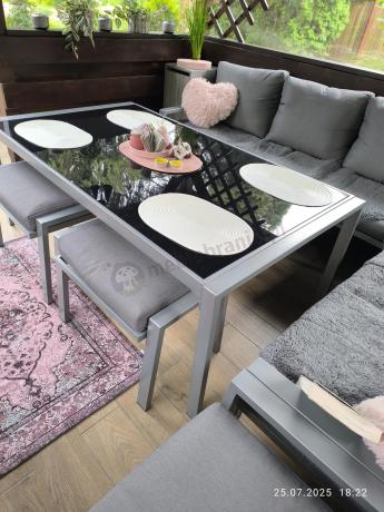 Szare nowoczesne meble ogrodowe - modułowy narożnik 184x239cm i fotel - Sodor Corner XL - Silver