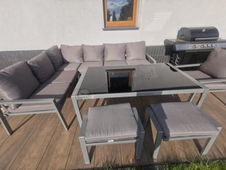 Szare nowoczesne meble ogrodowe - modułowy narożnik 184x239cm i fotel - Sodor Corner XL - Silver